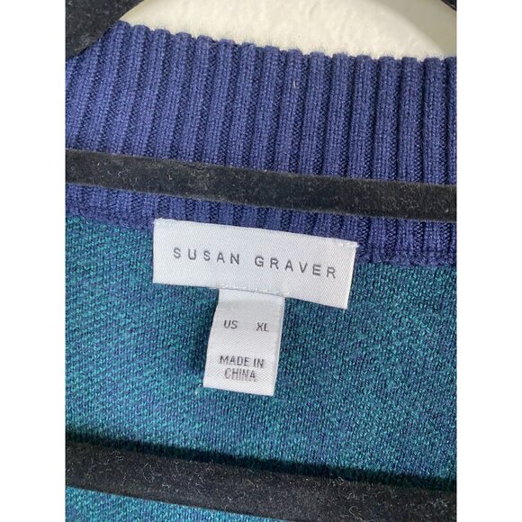 Susan Graver Cardigan Sweater Blue Green Houndstooth Women XL Christmas Holiday - Picture 3 of 15